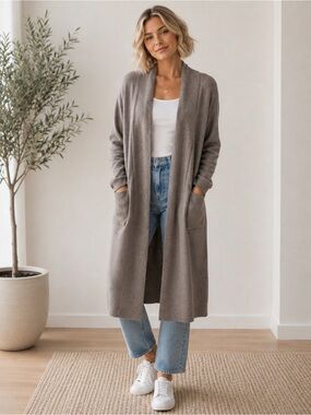 Max Sport Open Front Knit Long Duster Cardigan with Pockets